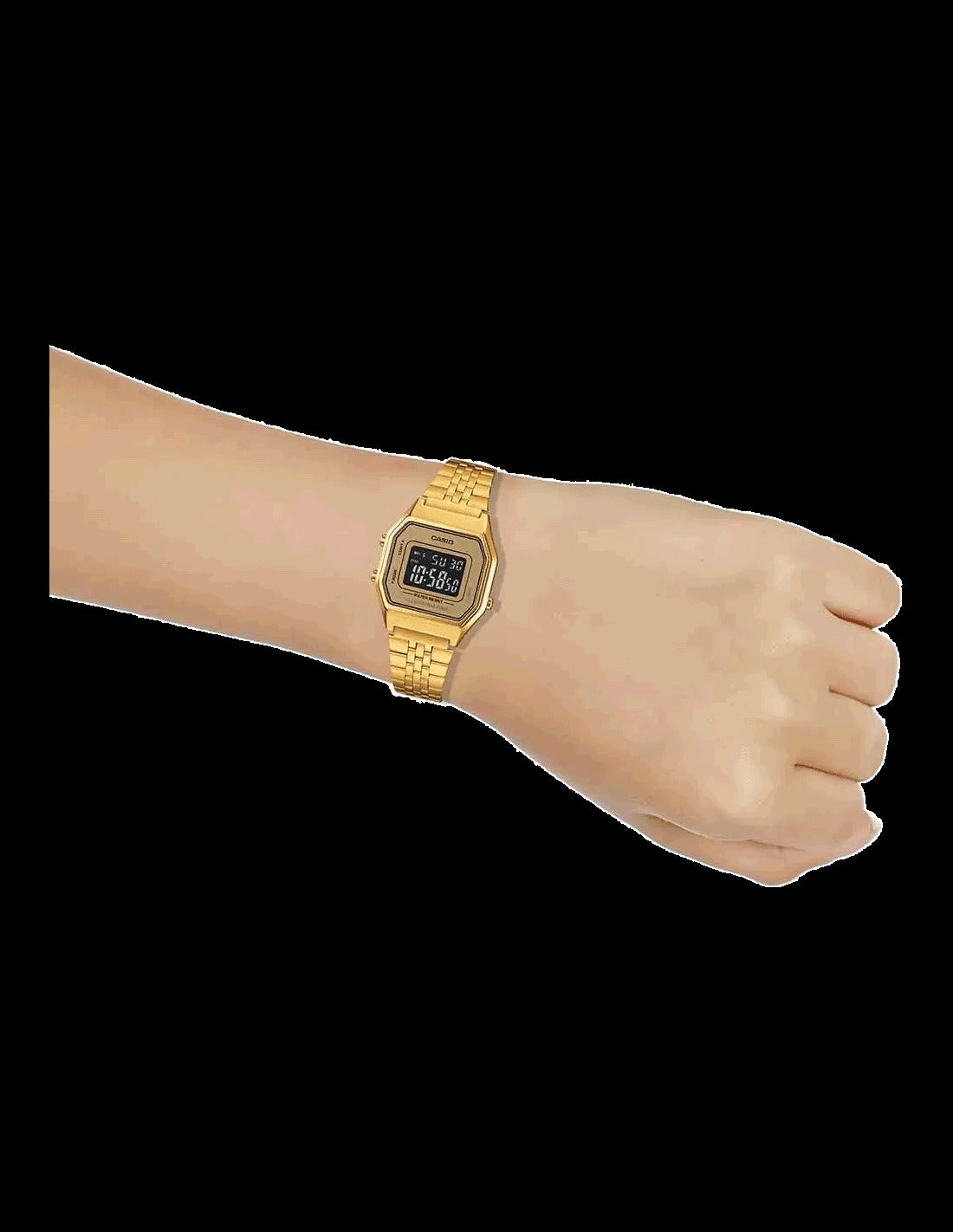 Casio Vintage Quartz Black Dial Gold Octagonal Digital Women's Watch LA680WGA-9BDF [D127]
