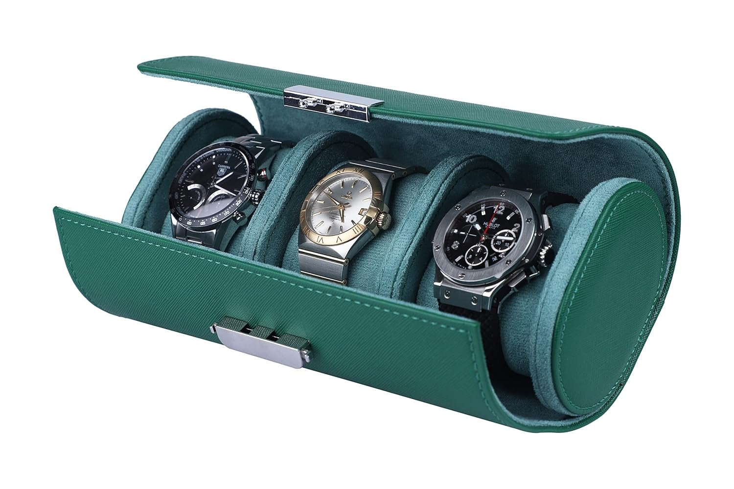 Luxury 3 Slot Leather Watch Roll Case – Premium Travel Watch Organizer for Men & Women – Green