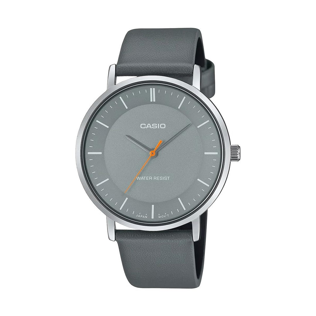 Casio Enticer Analog Gray Dial Stainless Steel Gray Leather Watch MTP-VT04L8EF