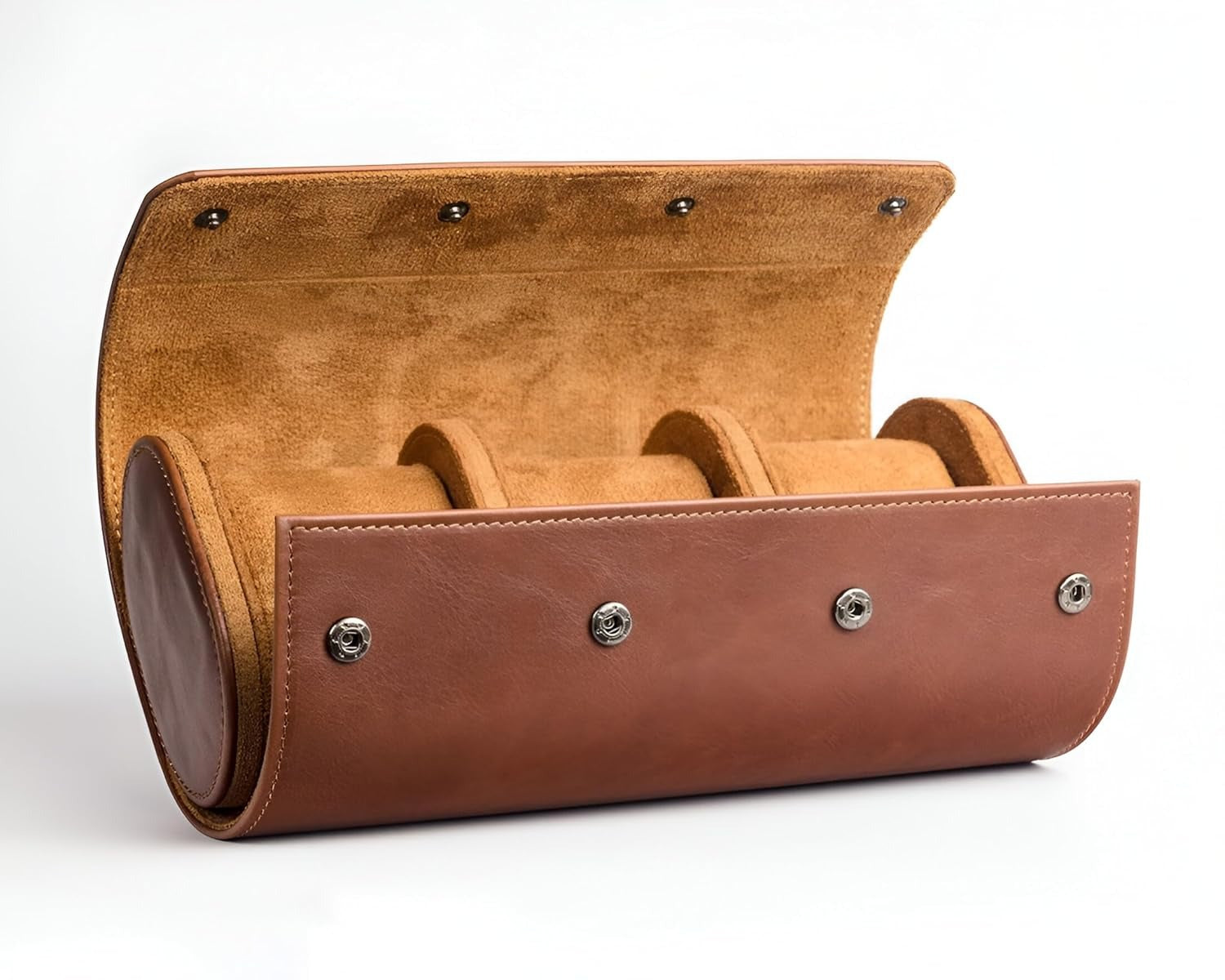 Luxury 3 Slot Leather Watch Roll Case – Premium Travel Watch Organizer for Men & Women – Brown
