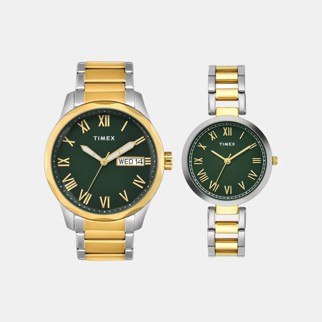 Timex Trendline Quartz Green Dial Analog Stainless Steel Couple Watch TW00PR340