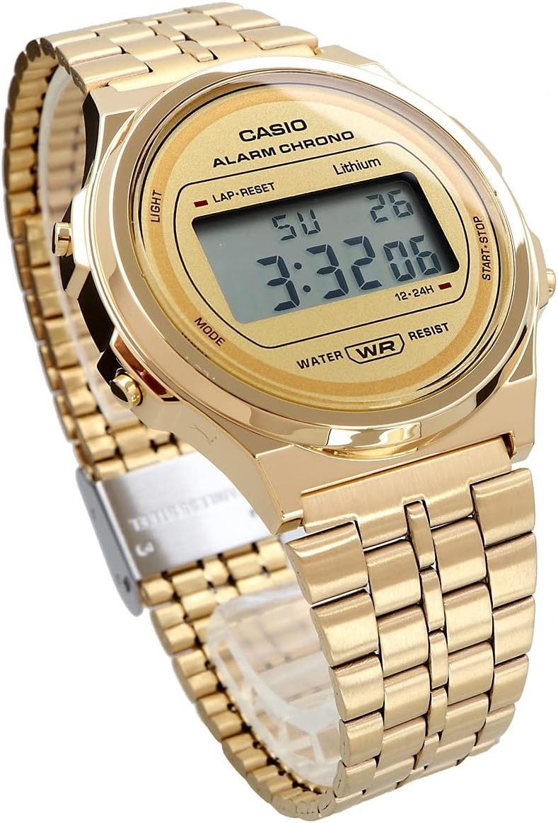 Casio Vintage Digital Golden Dial Stainless Steel Unisex Watch A171WEG-9A