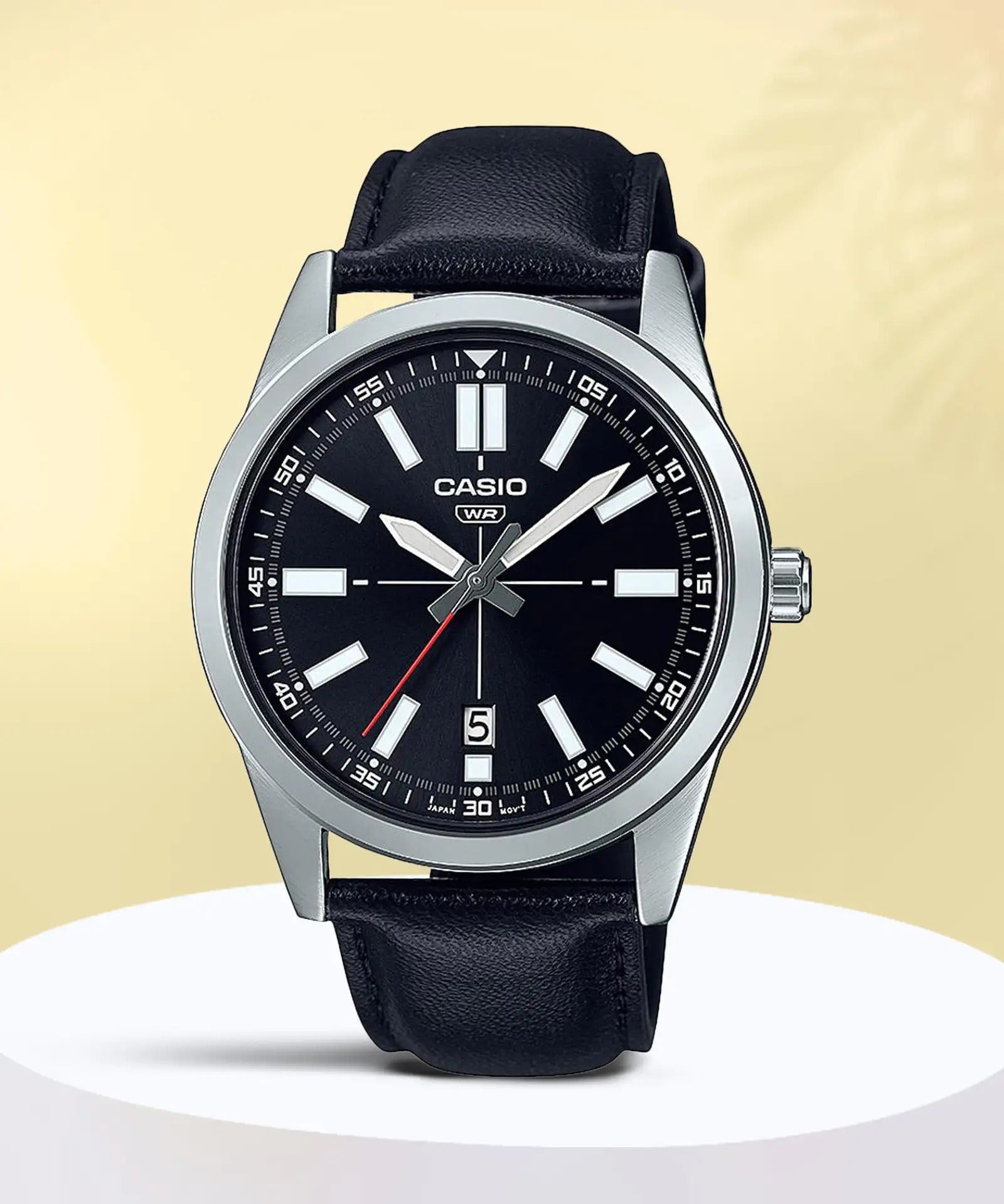 Casio Enticer Analog Black Dial Leather Men's Watch MTP-VD02L-1EUDF (A1953)