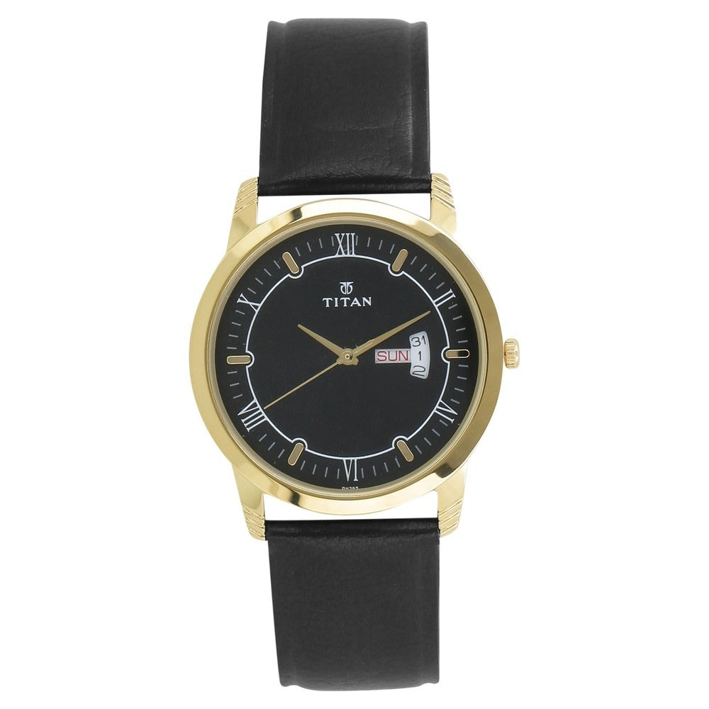 Titan Analog Black Dial Day and Date Leather Strap watch for Men - NP1774YL01