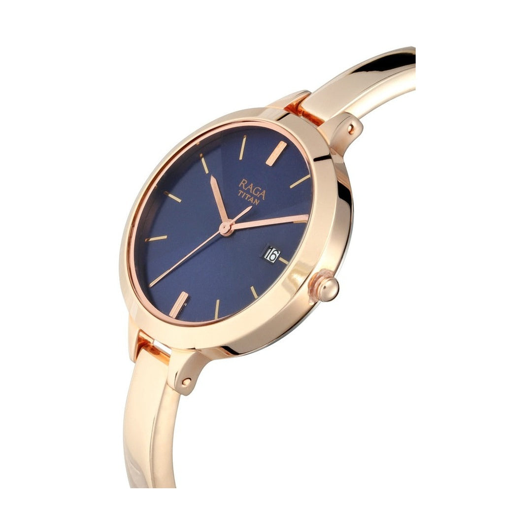 Titan Quartz Analog with Date Blue Dial Metal Strap Watch for Women - NP2578WM02
