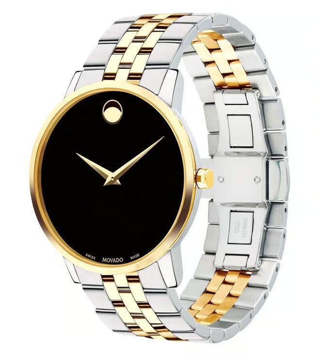 Movado Museum Men Quartz Black Dial Analog Stainless Steel Watch 607200