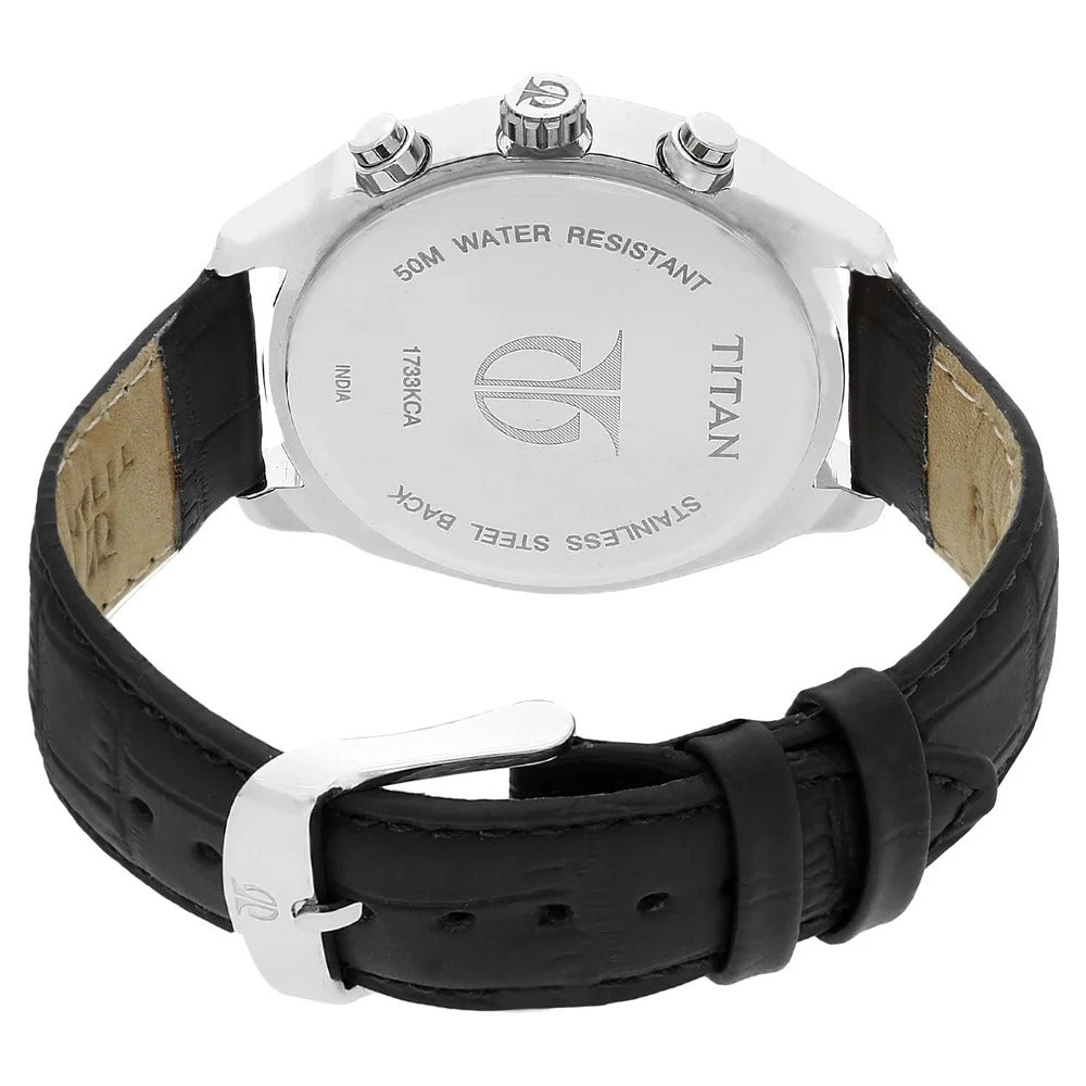 Titan Quartz Multifunction Silver Dial Leather Strap Watch for Men - NU1733KL02