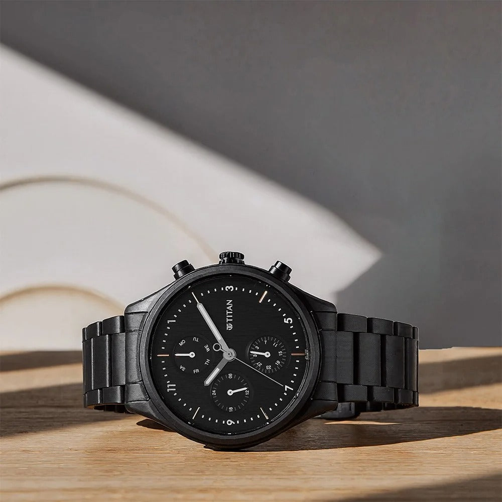 Titan Neo Black Dial Quartz Multifunction Stainless Steel Strap watch for Men - NU1803NM01