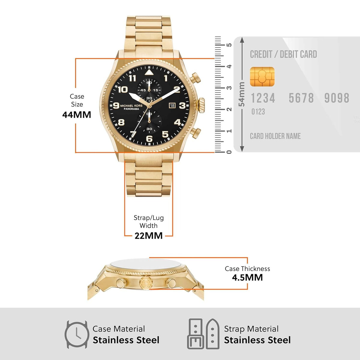 Michael Kors Panorama Quartz Chronograph Black Dial Gold-Tone H-Link Bracelet Men's Watch - MK9195