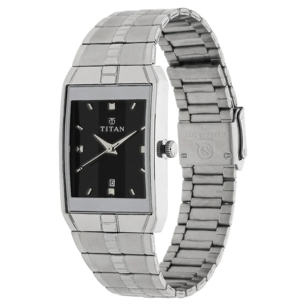 Titan Quartz Analog with Date Black Dial Stainless Steel Strap Watch for Men - NU9151SM02