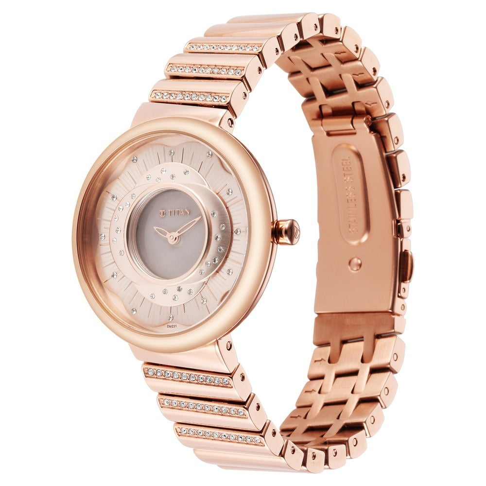 Titan Purple Unending Beauty Rose Gold Dial Analog Stainless Steel Strap Watch for Women - NS95160WM01
