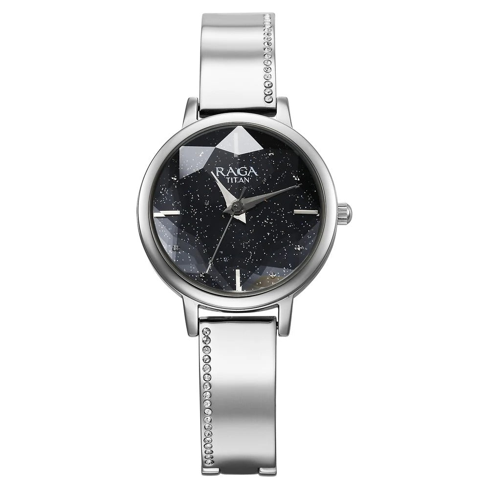Titan Raga Showstopper Quartz Analog Blue Dial Silver Metal Strap Watch For Women - NU95267SM01