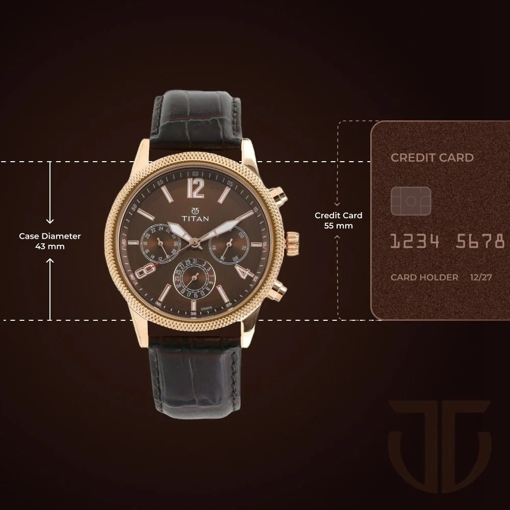 Titan Men's Metropolitan Luxe: Multifunction brown Dial with leather Strap - NU1734WL01