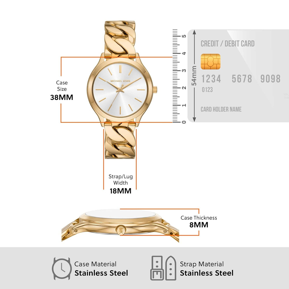 Michael Kors Runway Quartz White Sunray Dial Chain Bracelet Women's Watch - MK7472