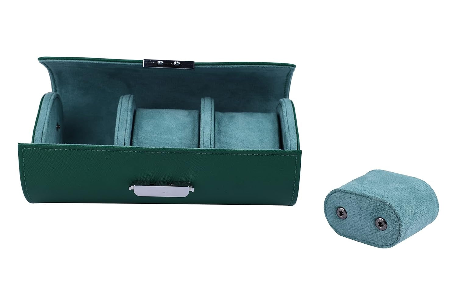 Luxury 3 Slot Leather Watch Roll Case – Premium Travel Watch Organizer for Men & Women – Green