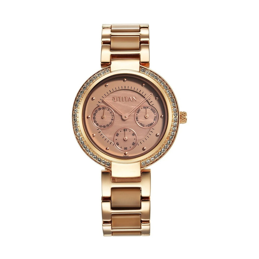 Titan Acetate Mother Of Pearl Quartz Multifunction Hybrid Strap Watch for Women - NU95187KD03