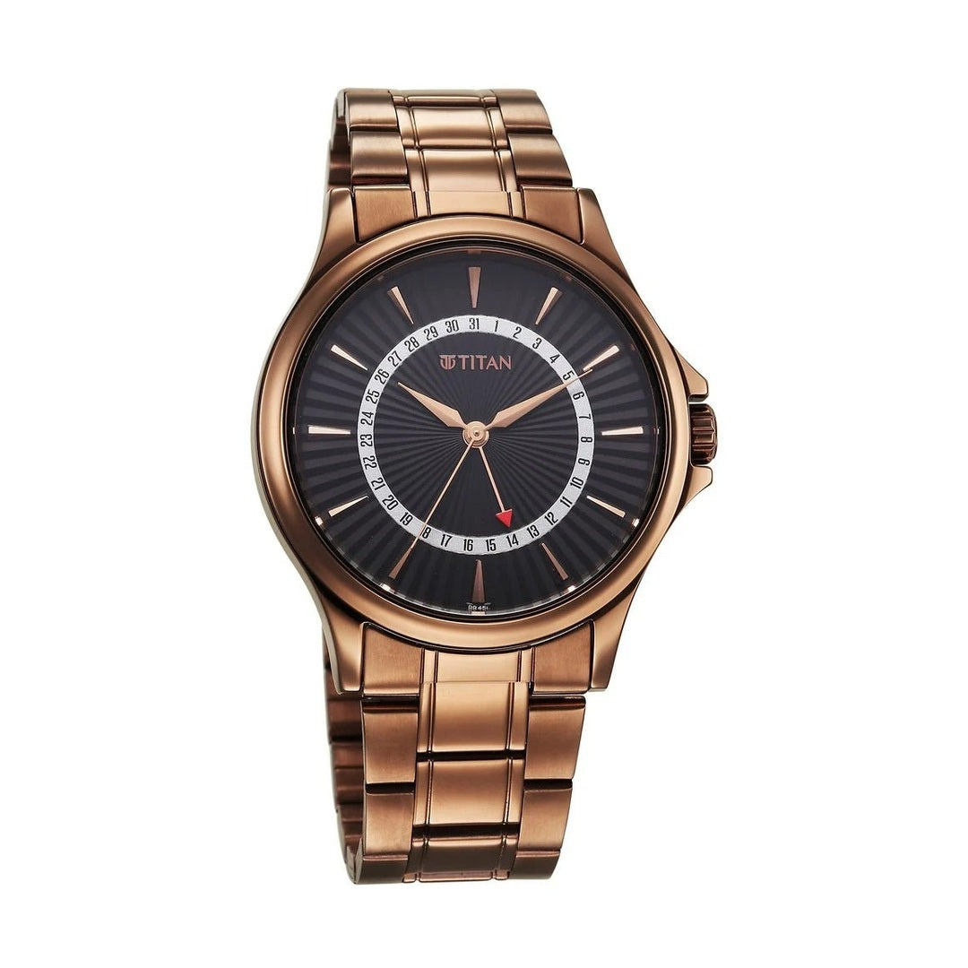 Titan Karishma Quartz Analog with Date Black Dial Stainless Steel Strap Watch For Men NU  - 10038QM01