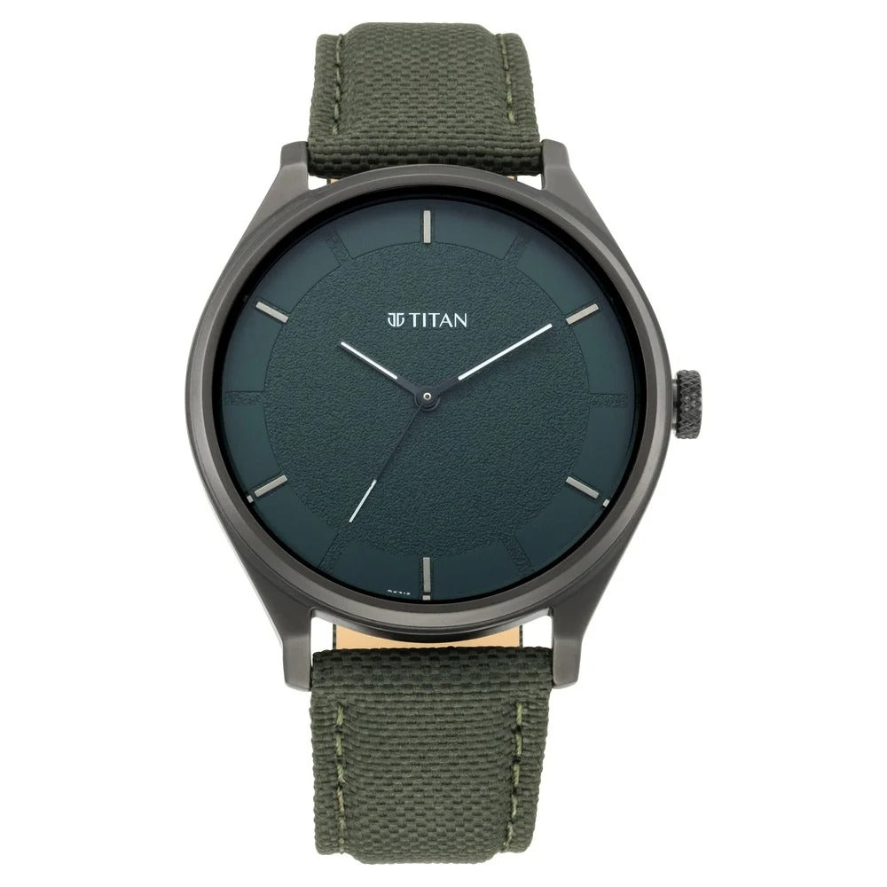 Titan Workwear Green Dial Analog Leather Strap Watch for Men - NU1802NL02
