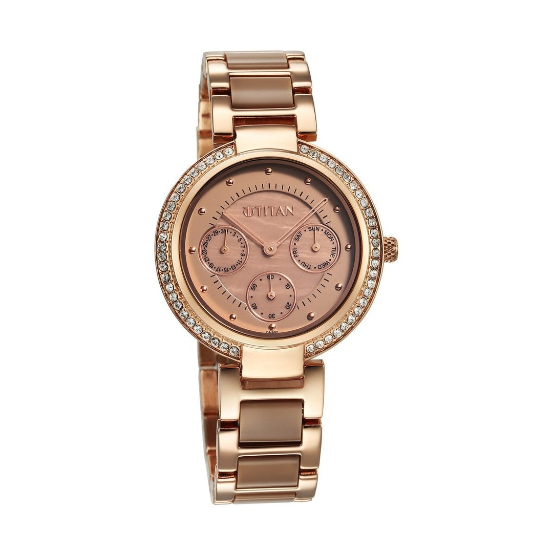 Titan Acetate Mother Of Pearl Quartz Multifunction Hybrid Strap Watch for Women - NU95187KD03