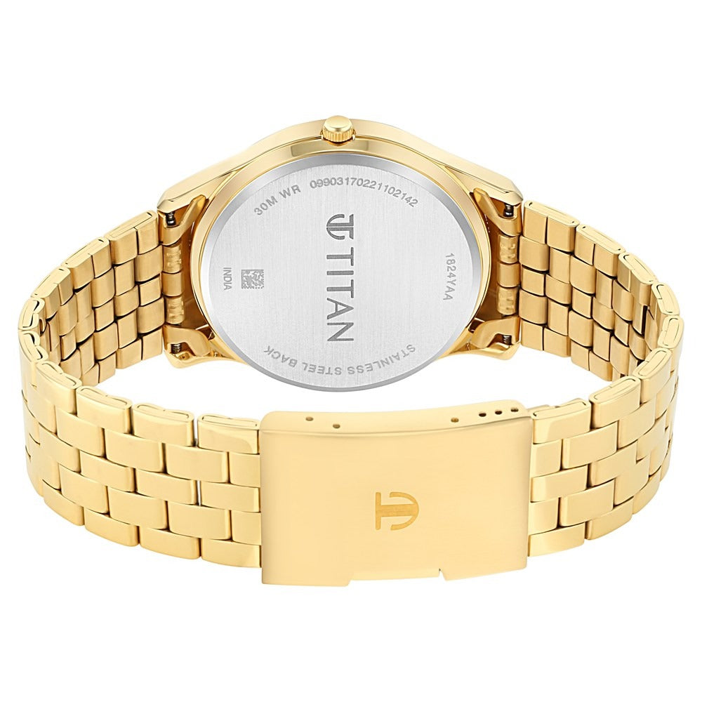 Titan Quartz Analog with Day and Date Black Dial Metal Strap Watch for Men - NS1824YM01