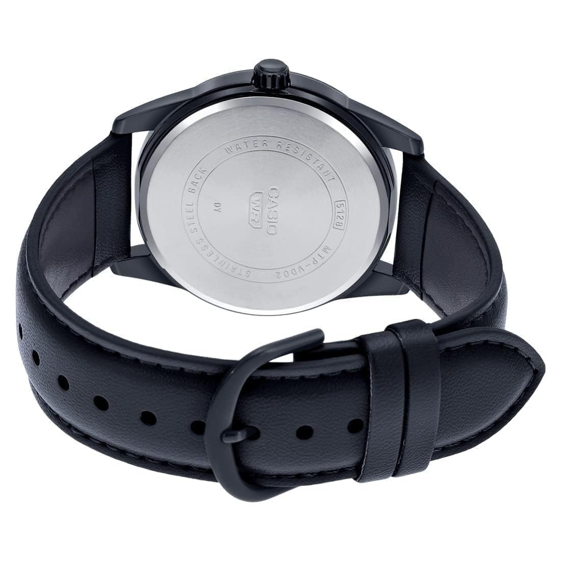 Casio Enticer Analog Black Dial Stainless Steel Leather Men's Watch MTP-VDO2BL-1EUDF [A1943]