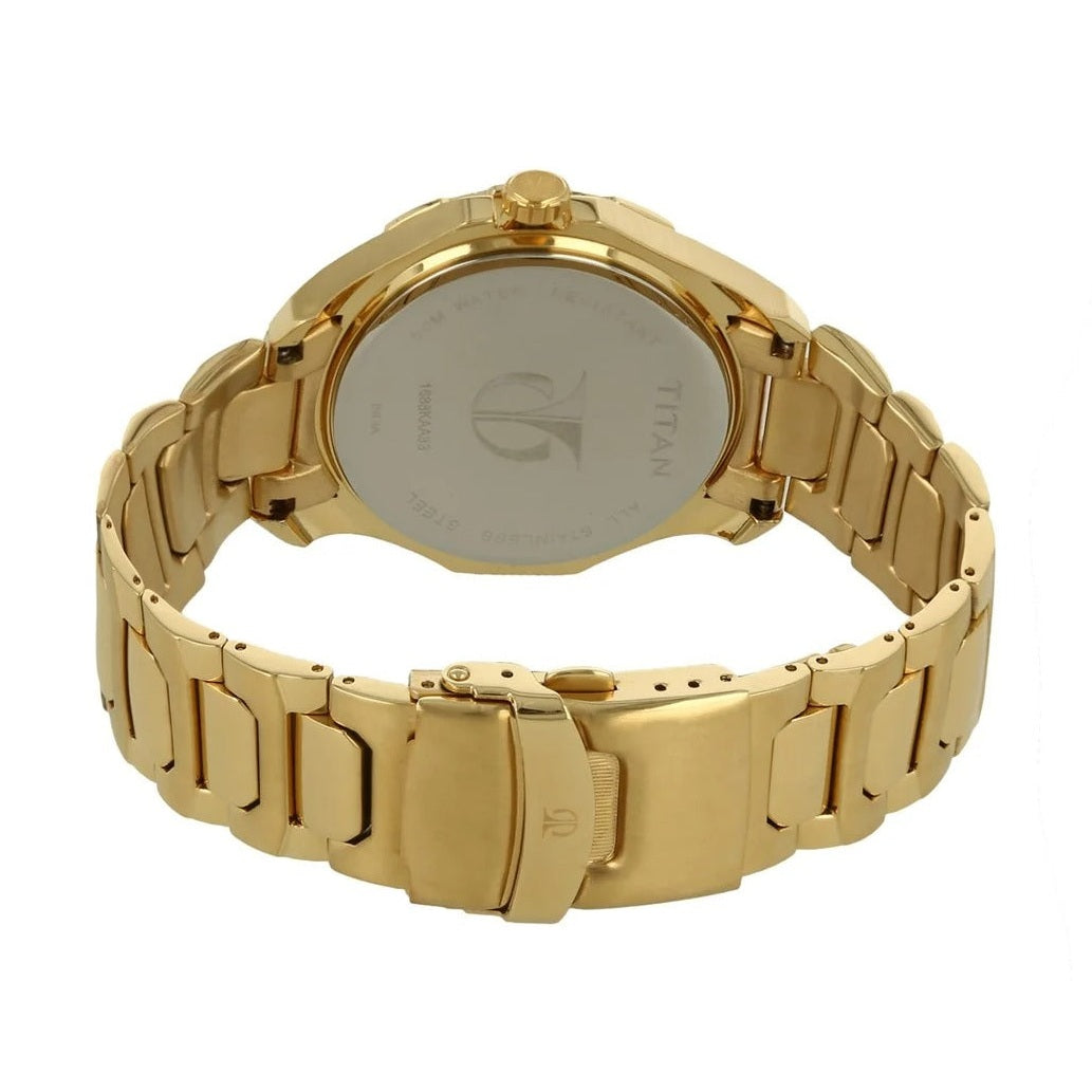 Titan Quartz Multifunction Champagne Dial Stainless Steel Strap watch for Men NU1688KM01