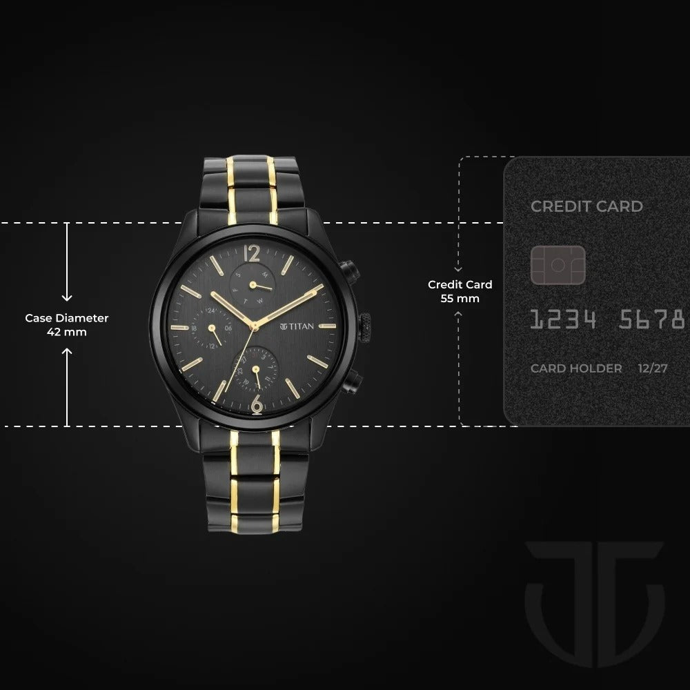 Titan Black and Gold Anthracite Dial Analog Stainless Steel Strap watch for Men - NU1805KM03