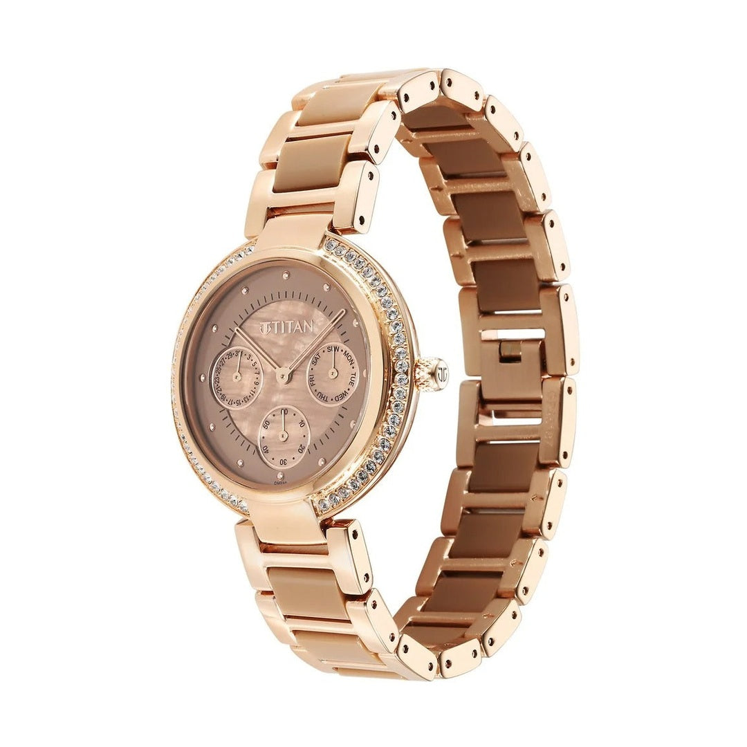 Titan Acetate Mother Of Pearl Quartz Multifunction Hybrid Strap Watch for Women - NU95187KD03