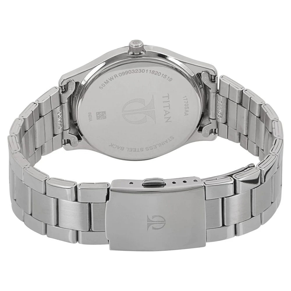 Titan Workwear White Dial Analog with Date Stainless Steel Strap watch for Men - NU1770SM01