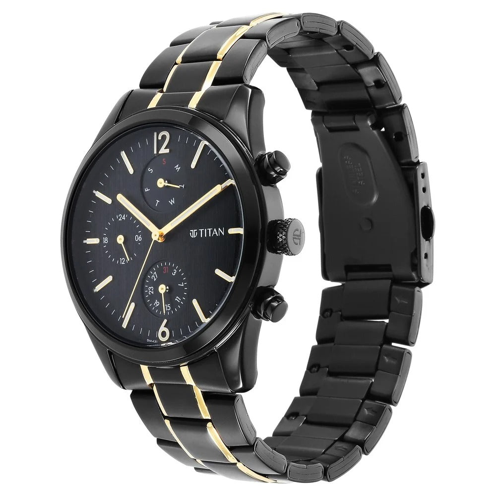 Titan Black and Gold Anthracite Dial Analog Stainless Steel Strap watch for Men - NU1805KM03