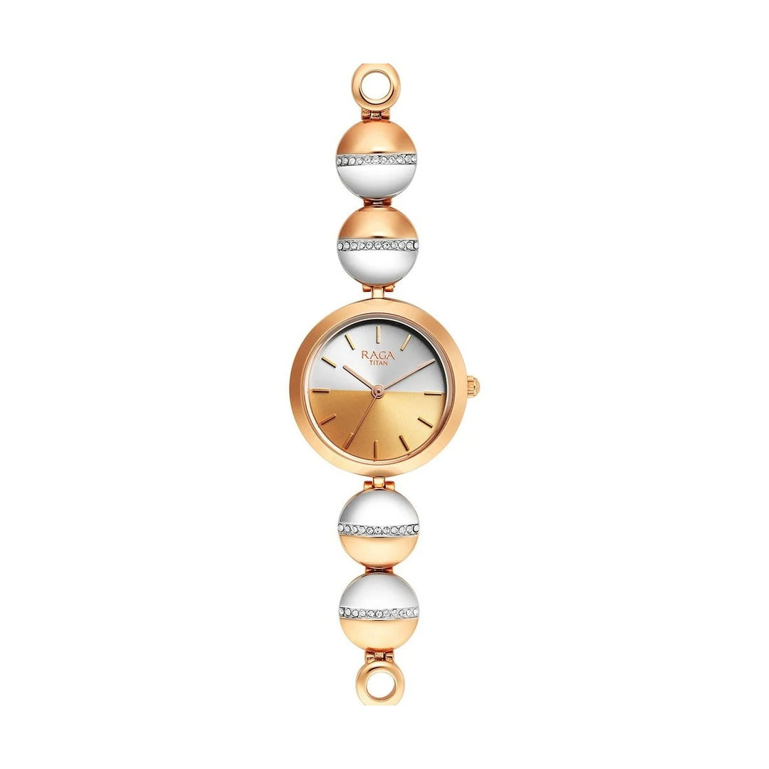 Titan Raga Delight Two Toned Dial Analog Metal Strap Watch for Women - NU2606KM01