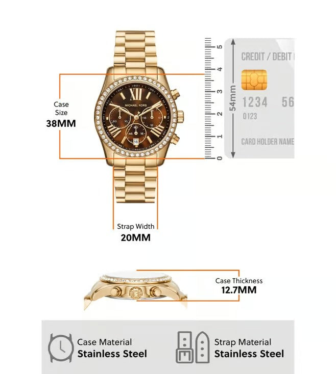 Michael Kors Lexington Quartz Chronograph Brown Dial Steel Bracelet Women's Watch - MK7276