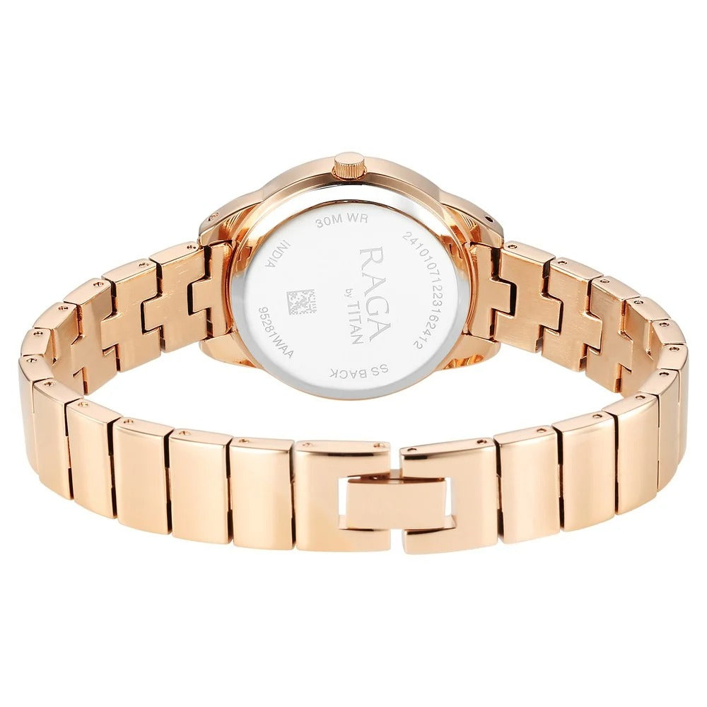 Titan Raga Showstopper Quartz Analog Pink Round Dial Rose Gold Metal Strap Watch For Women - NU95281WM01