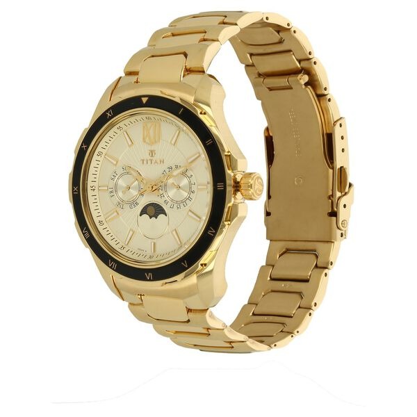 Titan Quartz Multifunction Champagne Dial Stainless Steel Strap watch for Men NU1688KM01