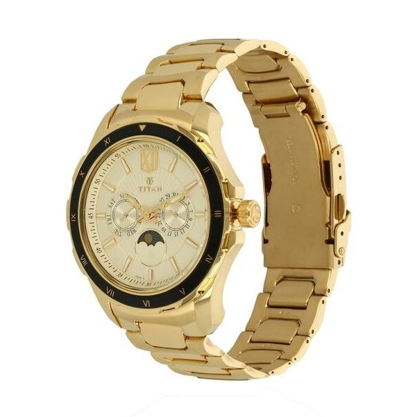 Titan Quartz Multifunction Champagne Dial Stainless Steel Strap watch for Men NU1688KM01