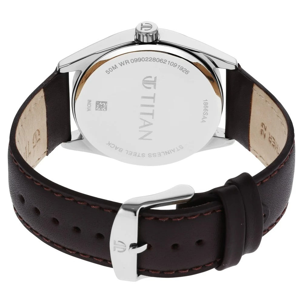 Titan Workwear Brown Dial Analog Leather Strap Watch Men - NU1866SL02