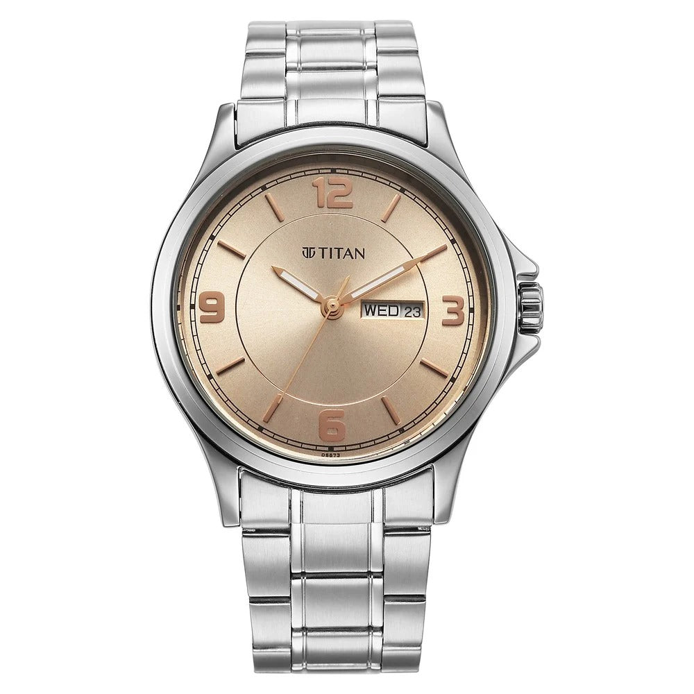 Titan Neo Arabic Analog with Day Date Beige Dial Silver Stainless Steel Strap Watch for Men - 1870SM06