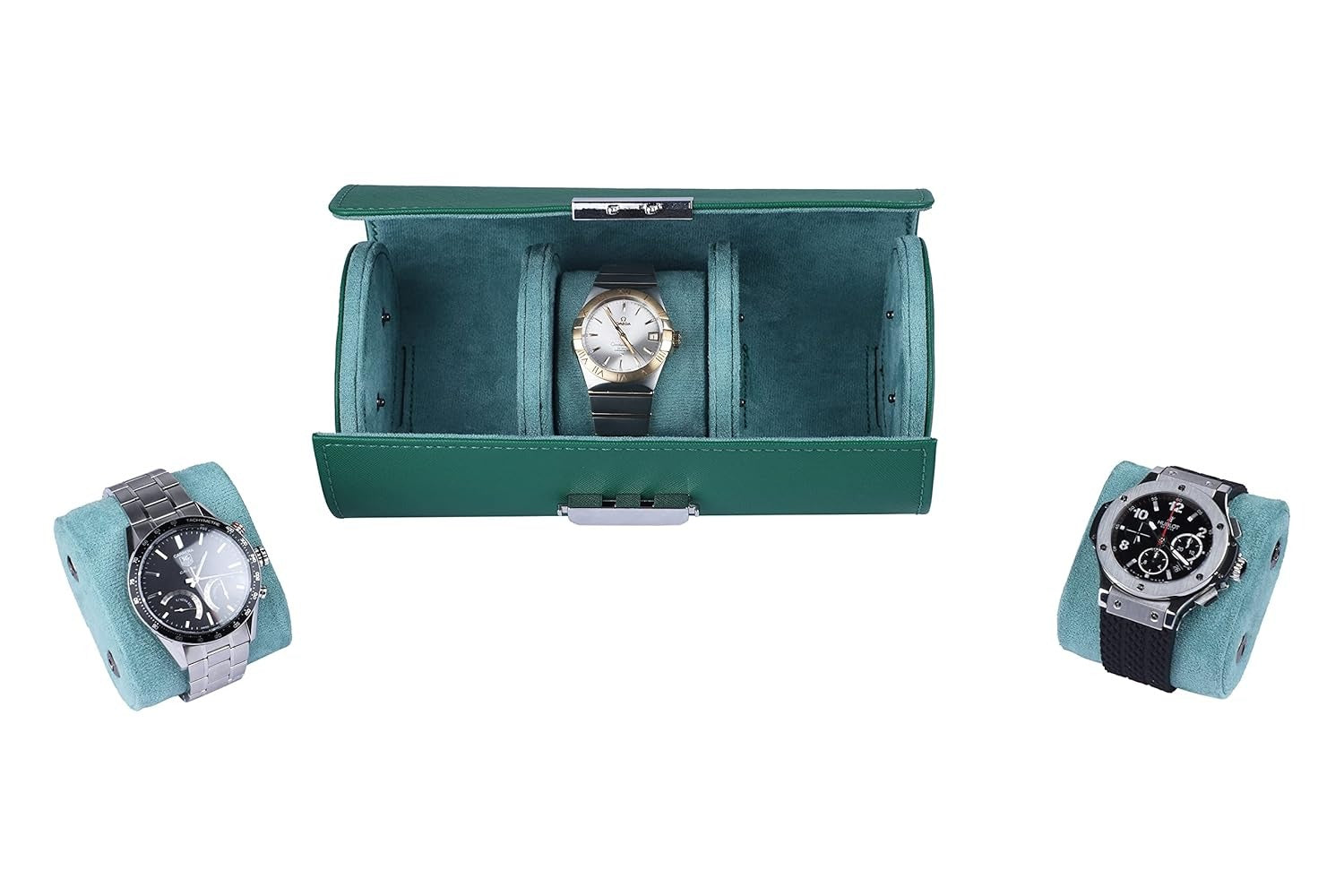 Luxury 3 Slot Leather Watch Roll Case – Premium Travel Watch Organizer for Men & Women – Green