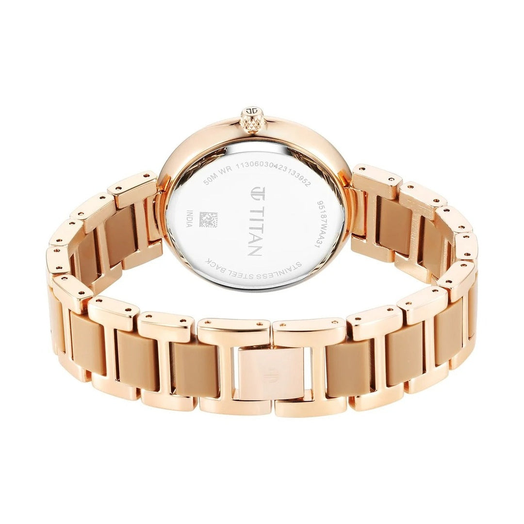 Titan Acetate Mother Of Pearl Quartz Multifunction Hybrid Strap Watch for Women - NU95187KD03