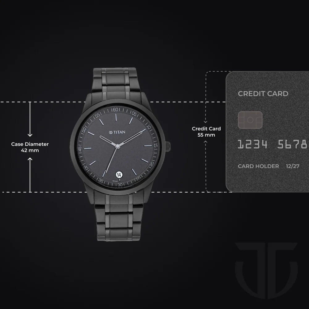 Titan Minimals Quartz Analog with Date Black Dial Black Metal Strap Watch For Men - NU1806NM01