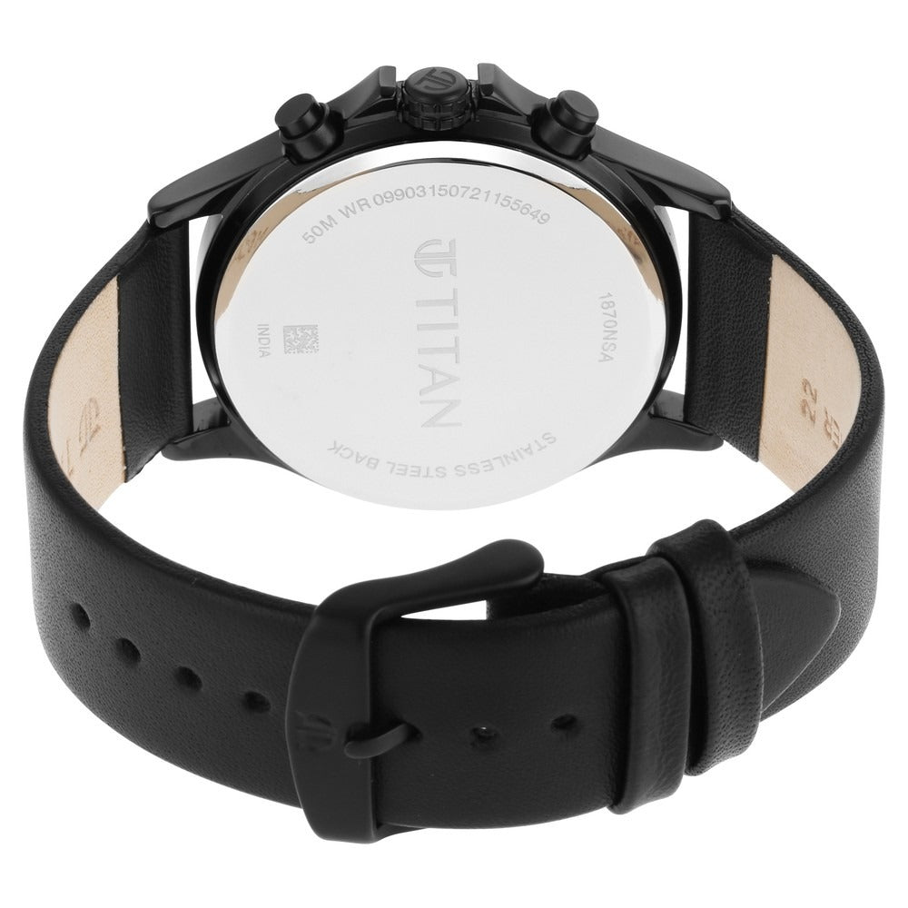 Titan Workwear Black Dial Dual Time Leather Strap watch for Men - NU1870NL01