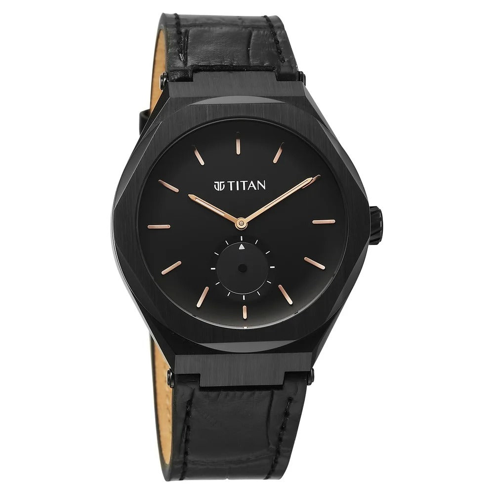 Titan Contour Analog with Small Second and Black Dial Black Leather Strap Watch for Men - NU90210NL01