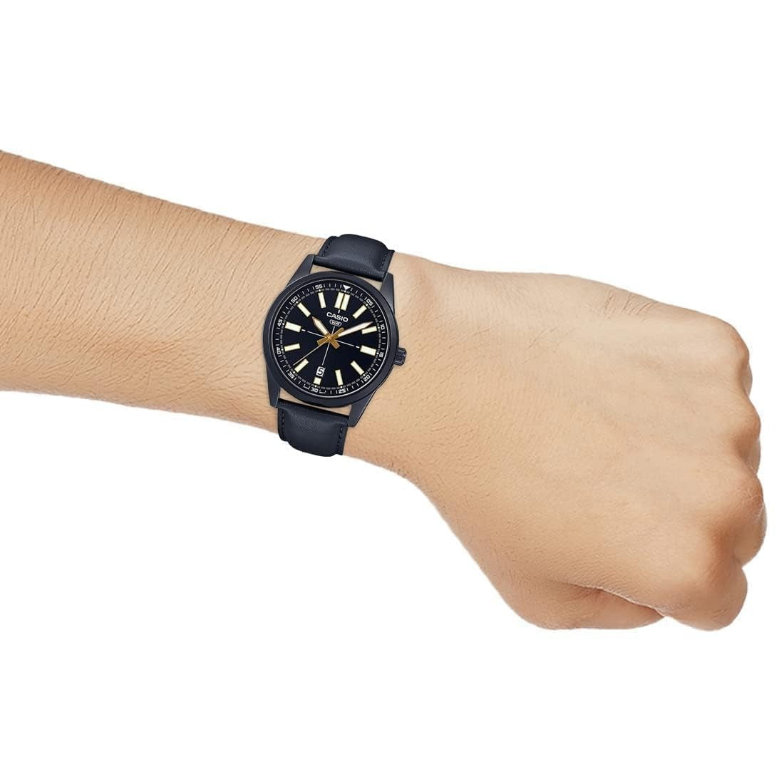 Casio Enticer Analog Black Dial Stainless Steel Leather Men's Watch MTP-VDO2BL-1EUDF [A1943]