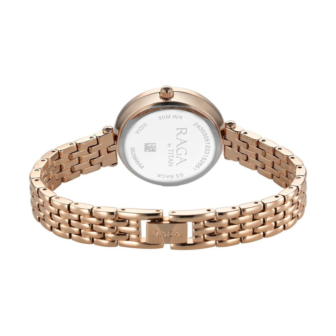 Titan Raga Showstopper Quartz Analog Blue Dial Rose Gold Metal Strap Watch For Women - NU95266WM01