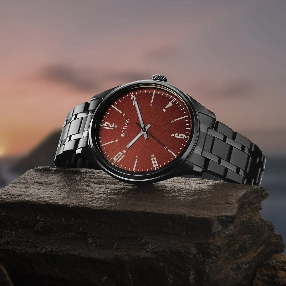 Titan Wrist Wit Quartz Analog Brown Dial Stainless Steel Strap Watch for Men - 1802NM02