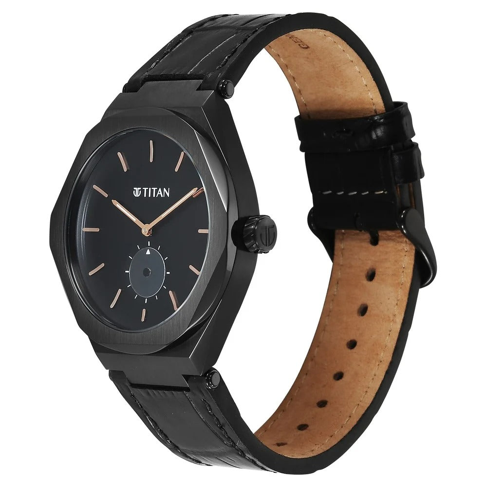 Titan Contour Analog with Small Second and Black Dial Black Leather Strap Watch for Men - NU90210NL01