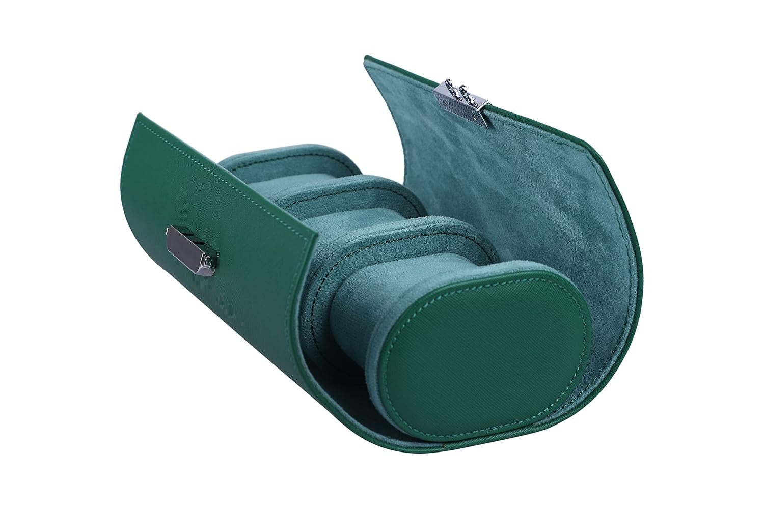 Luxury 3 Slot Leather Watch Roll Case – Premium Travel Watch Organizer for Men & Women – Green