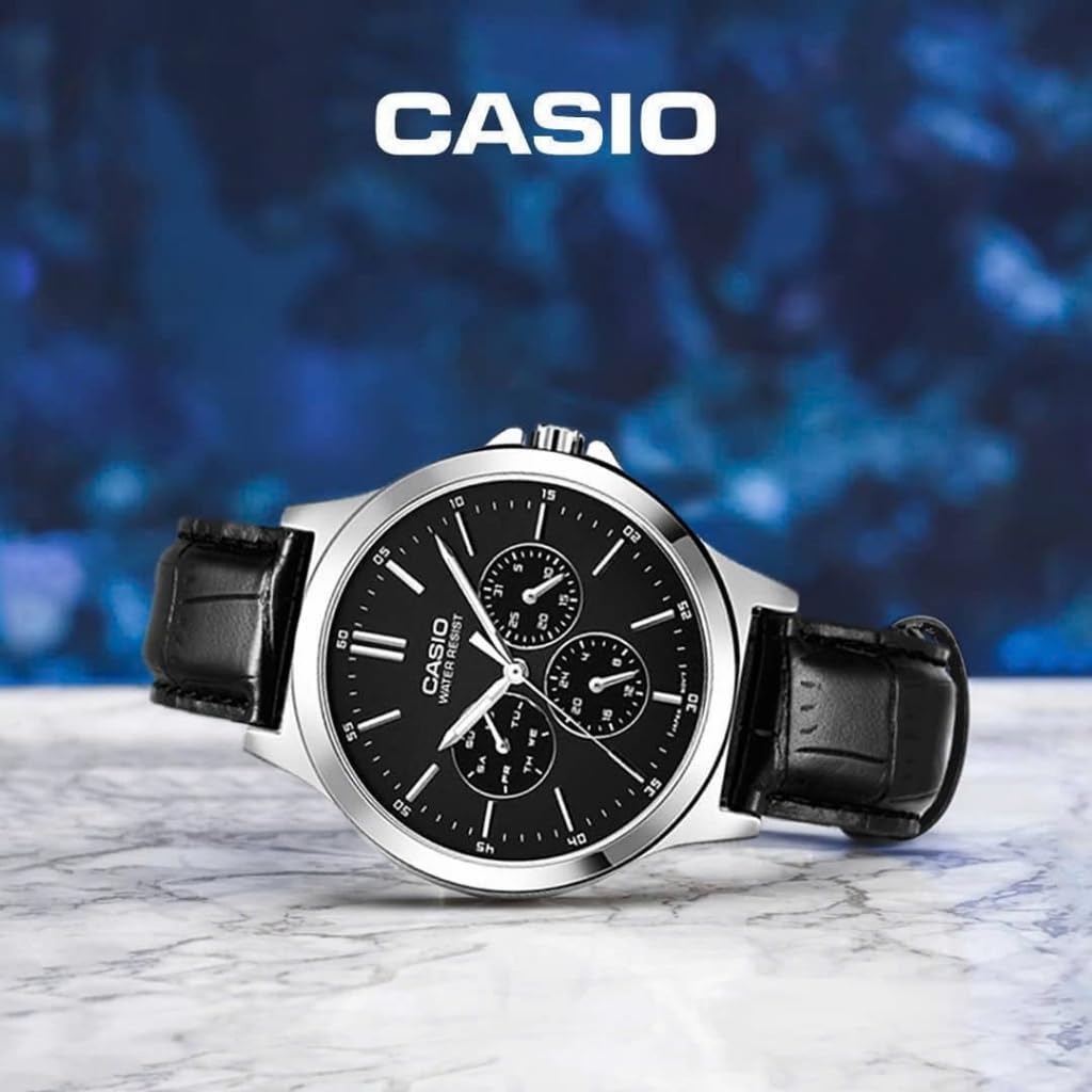 Casio Enticer Black/Silver Dial Black Leather Analog Men's Watch MTP-V300L-1AUDF [A1176]