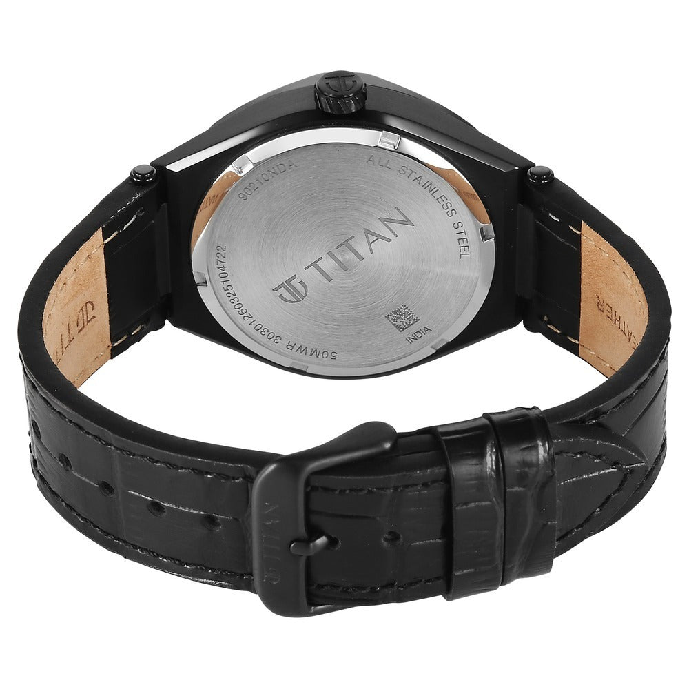 Titan Contour Analog with Small Second and Black Dial Black Leather Strap Watch for Men - NU90210NL01