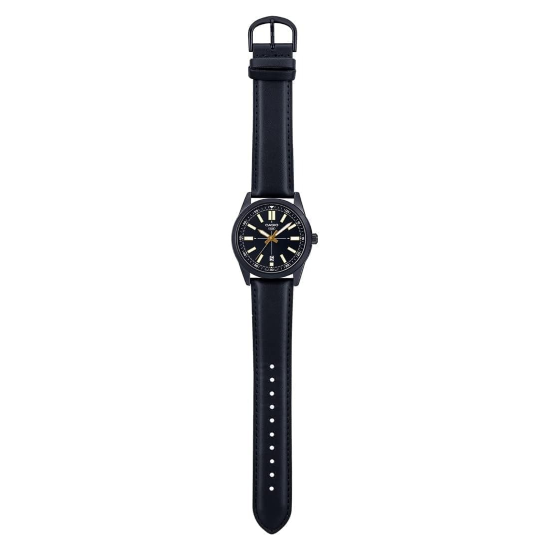 Casio Enticer Analog Black Dial Stainless Steel Leather Men's Watch MTP-VDO2BL-1EUDF [A1943]